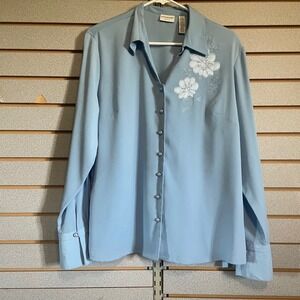 Covington Floral Blouse Pearl Button Down Long Sleeve Top L